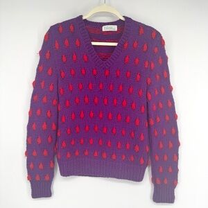 Vintage /Retro Inspired V-neck Knit Sweater Purple Size Small